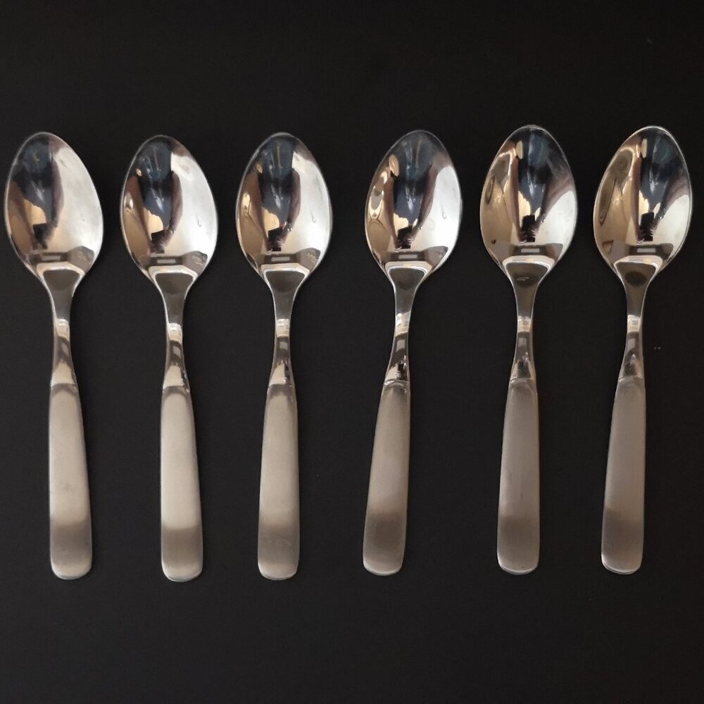 Set of 6 Stainless Steel 18/10 Plain Demitasse / Espresso Spoons 4 1/2" Long
